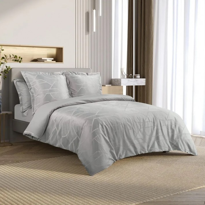 Комплект постельного белья на резинке семейный из сатина-жаккард с наволочками 50х70 2 шт и с наволочками 70х70 2 шт Узор Ecotex