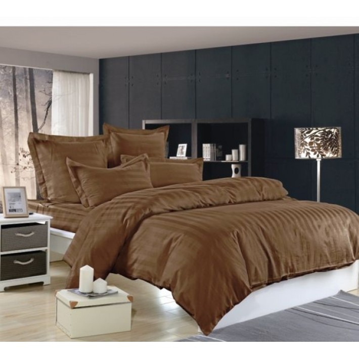 Комплект постельного белья двуспальный из сатина-страйп с наволочками 50х70 2 шт и с наволочками 70х70 2 шт Однотонное Valtery