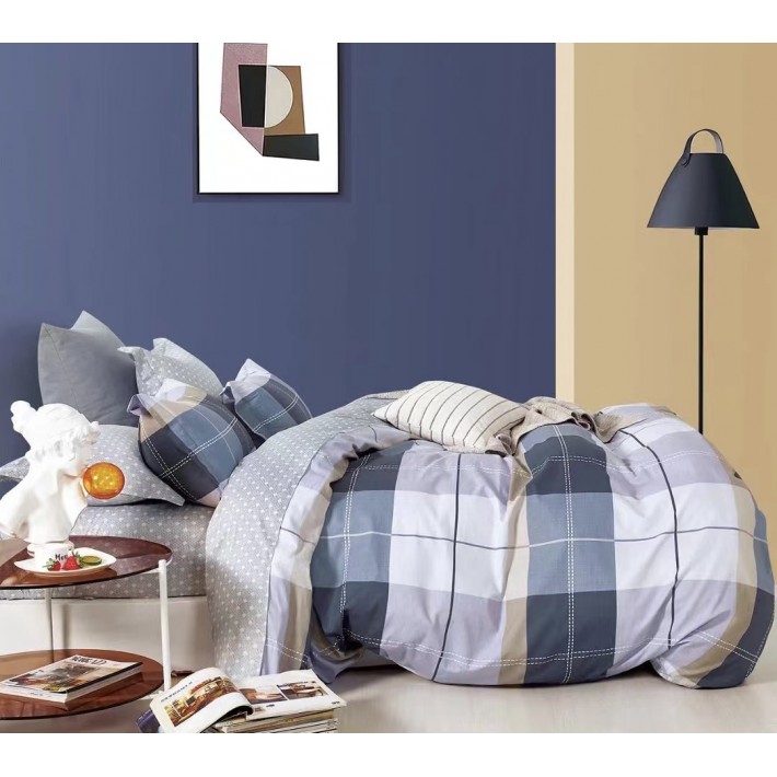 Комплект постельного белья евро из сатина с наволочками 50х70 2 шт и с наволочками 70х70 2 шт Клетка Retrouyt