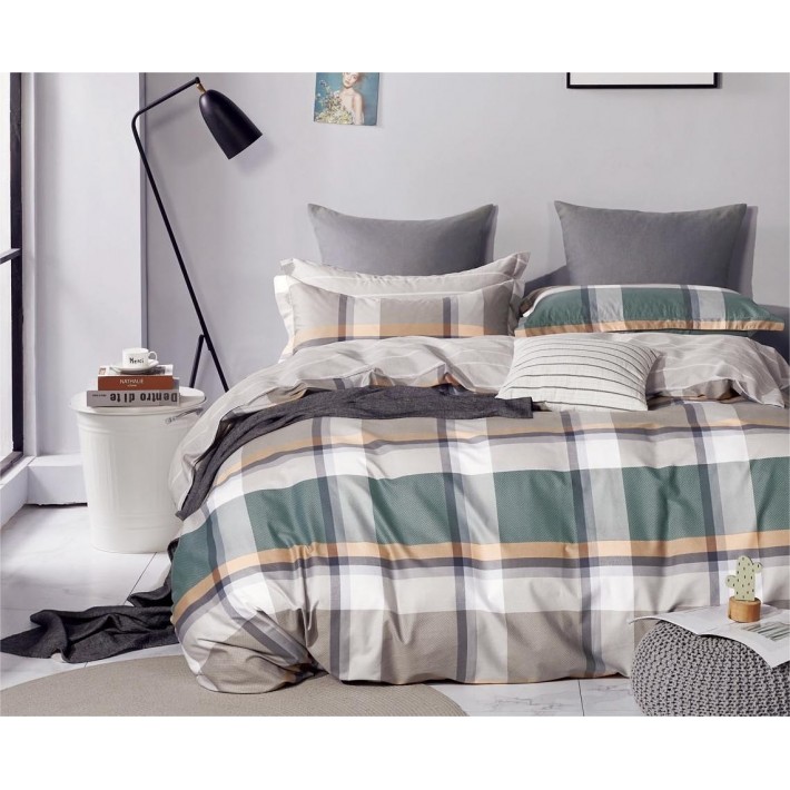 Комплект постельного белья евро из сатина с наволочками 50х70 2 шт и с наволочками 70х70 2 шт Клетка Retrouyt