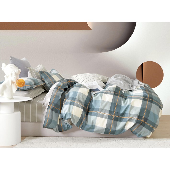 Комплект постельного белья евро из сатина с наволочками 50х70 2 шт и с наволочками 70х70 2 шт Клетка Retrouyt