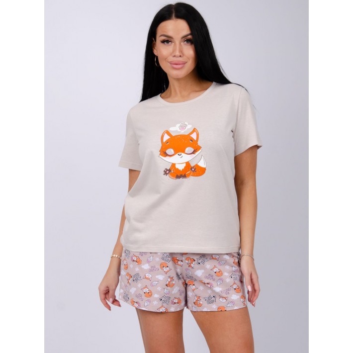 Пижама женская из кулирки футболка с шортами Животные