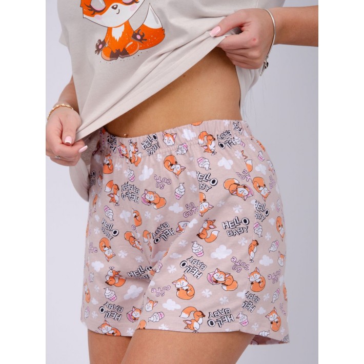 Пижама женская из кулирки футболка с шортами Животные