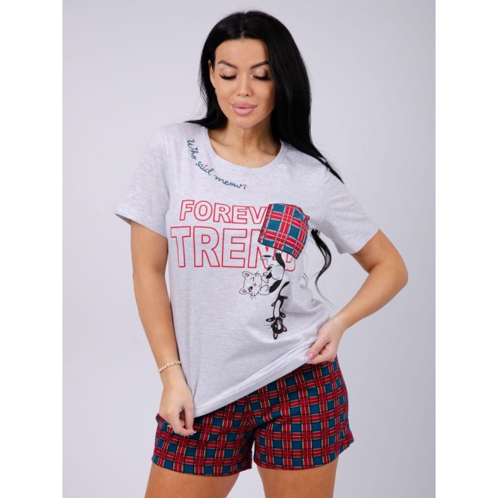 Пижама женская из кулирки футболка с шортами Животные