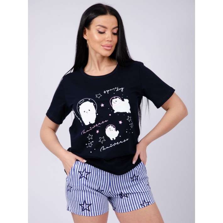 Пижама женская из кулирки футболка с шортами Звезды