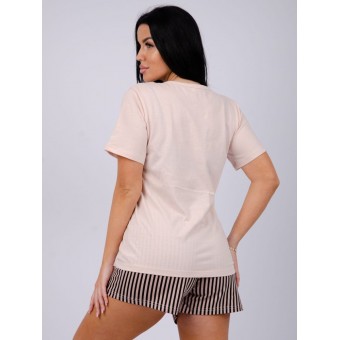 Пижама  женская       из кулирки    футболка с шортами   бежевая