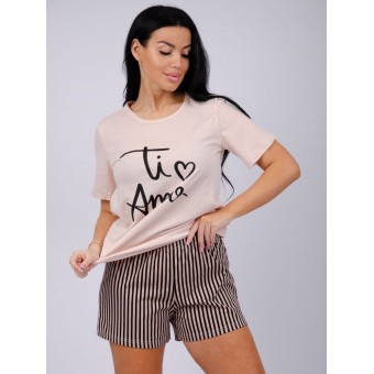 Пижама  женская       из кулирки    футболка с шортами   бежевая