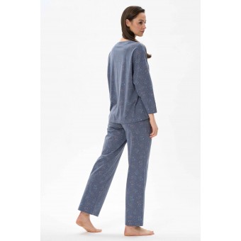 Пижама  женская       трикотажная    кофта с брюками   синяя