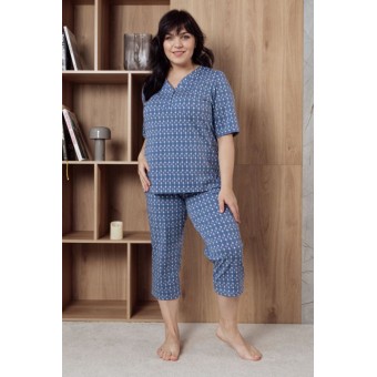 Пижама  женская       трикотажная    футболка с бриджами   синяя