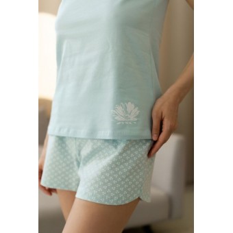 Пижама  женская       трикотажная    майка с шортами   Светло-голубой