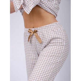 Пижама  женская       из кулирки    рубашка с брюками   Белый, Коричневый