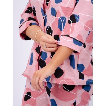 Пижама  женская       из кулирки   на пуговицах рубашка с брюками   розовая