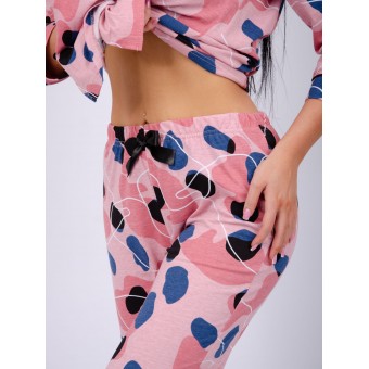 Пижама  женская       из кулирки   на пуговицах рубашка с брюками   розовая