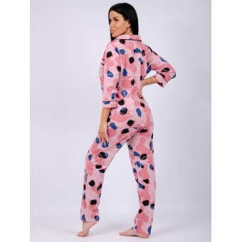Пижама  женская       из кулирки   на пуговицах рубашка с брюками   розовая