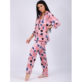 Пижама  женская       из кулирки   на пуговицах рубашка с брюками   розовая
