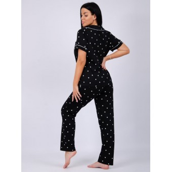 Пижама  женская       из кулирки    рубашка с брюками   черная