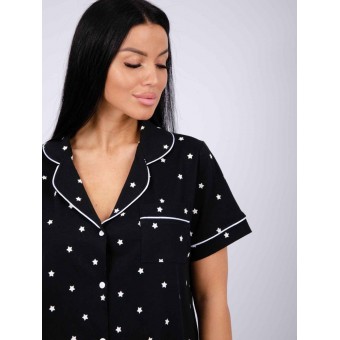 Пижама  женская       из кулирки    рубашка с брюками   черная