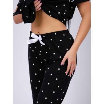 Пижама  женская       из кулирки    рубашка с брюками   черная