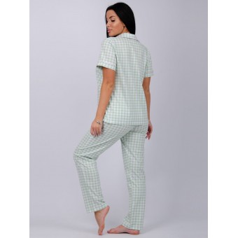 Пижама  женская       из кулирки    рубашка с брюками   Белый, Зеленый