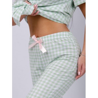 Пижама  женская       из кулирки    рубашка с брюками   Белый, Зеленый