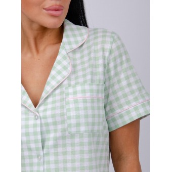 Пижама  женская       из кулирки    рубашка с брюками   Белый, Зеленый