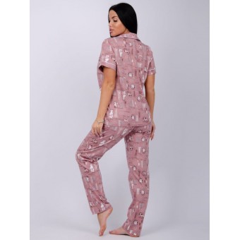 Пижама  женская       из кулирки    рубашка с брюками   розовая