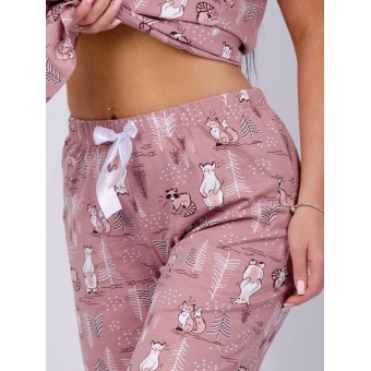 Пижама  женская       из кулирки    рубашка с брюками   розовая