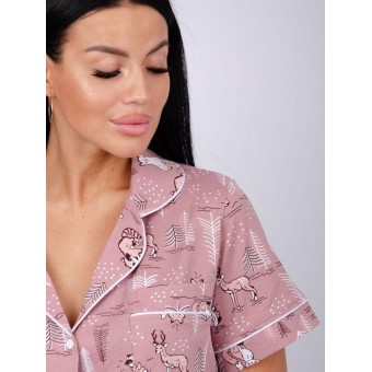 Пижама  женская       из кулирки    рубашка с брюками   розовая