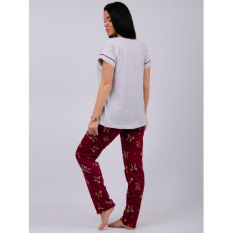Пижама  женская       из кулирки    футболка с брюками   Красный, Серый