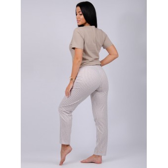 Пижама  женская       из кулирки    футболка с брюками   Бежевый, Серый