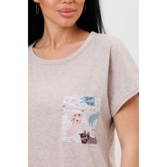 Костюм  женский       из кулирки    футболка с бриджами   бежевый  Животные Kuzina