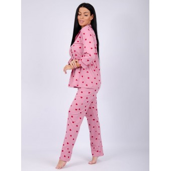 Пижама  женская       из кулирки   на пуговицах рубашка с брюками   розовая