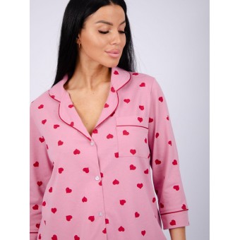 Пижама  женская       из кулирки   на пуговицах рубашка с брюками   розовая