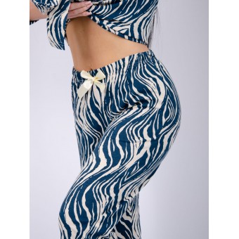 Пижама  женская       из кулирки   на пуговицах рубашка с брюками   Бежевый, Синий