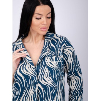 Пижама  женская       из кулирки   на пуговицах рубашка с брюками   Бежевый, Синий