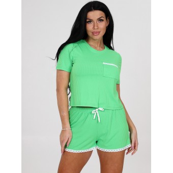 Пижама  женская       Лапша    футболка с шортами   Салатовый  однотонная   