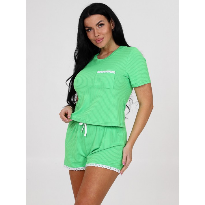 Пижама женская Лапша футболка с шортами Салатовый однотонная