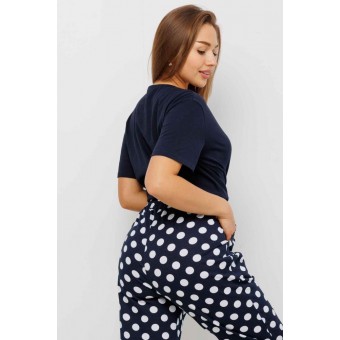 Пижама  женская       из кулирки    футболка с брюками   Темно-синий  Круги Kuzina