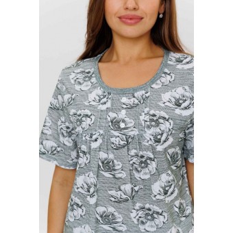 Пижама  женская       из кулирки    футболка с бриджами   серая  Цветы Kuzina