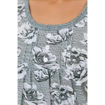 Пижама  женская       из кулирки    футболка с бриджами   серая  Цветы Kuzina