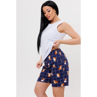 Пижама  женская       из кулирки    майка с шортами   Белый, Синий  Животные Kuzina
