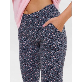 Пижама  женская       из кулирки    футболка с бриджами   Розовый, Серый  Сердечки Kuzina