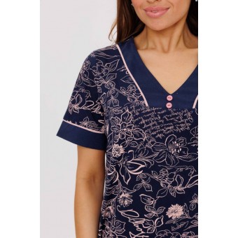 Пижама  женская       из кулирки    футболка с бриджами   синяя  Цветы