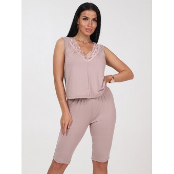 Комплект  женский       из вискозы    майка с бриджами   Капучино  однотонный   