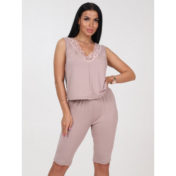 Комплект женский из вискозы майка с бриджами Капучино однотонный
