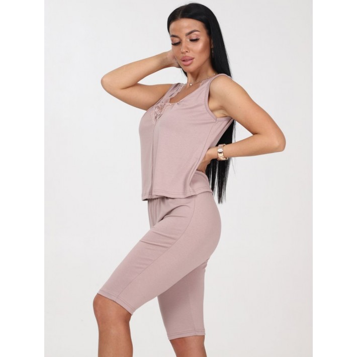 Комплект женский из вискозы майка с бриджами Капучино однотонный