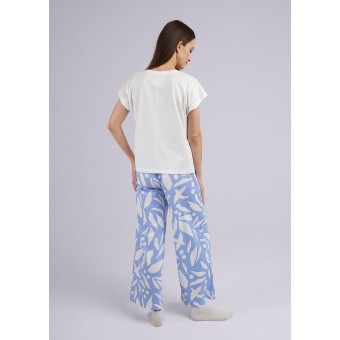 Пижама  женская       трикотажная    футболка с брюками   Голубой, Белый  Принт