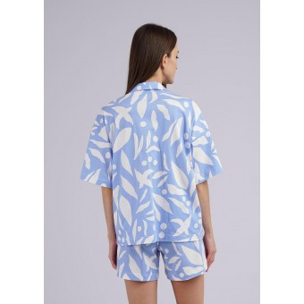 Пижама  женская       трикотажная    рубашка с шортами   Голубой, Белый