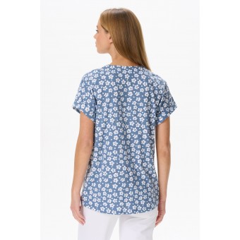 Блузка  женская       трикотажная       Синий  Цветы