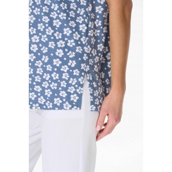Блузка  женская       трикотажная       Синий  Цветы